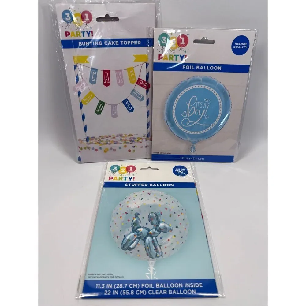 D32    Party Decorations-  It's a Boy 3 piece set 2 balloons and cake topper